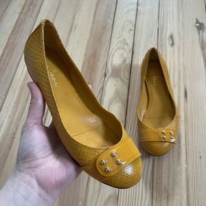 Cole Haan Y2k Tali Mustard Yellow Snakeskin Embossed Studded Ballet Flats 5B